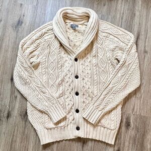 NWOT LL Bean Signature Cotton Fisherman Chunky Cable Knit Shawl Cardigan Large